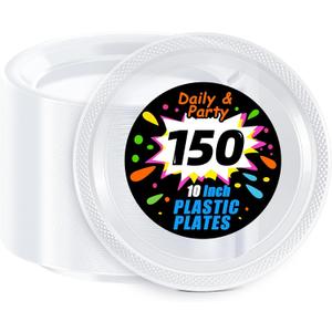WELLIFE Clear Party Plates 10 Inch -150 Count for Party, Disposable Plastic Dinner Plates for Birthday Wedding Engagement Easter