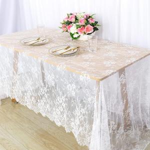 Pardecor 60x120 Inch White Embroidered Lace Tablecloth - Vintage Floral Overlay for Wedding, Bridal Shower, Tea Party & Home Decor, Washable Linen Rectangular Table Cover, 126" x 60"