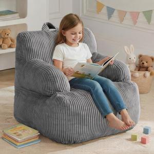 Bean Bag Chairs for Kids with Armrests, Comfy Kids Bean Bag Chair, Soft-Filled Cozy Bean Bag Sofa for Boys and Girls, Small Bean Bags for with Pocket, Floor Chair for Gaming, Reading & Relaxing,Grey