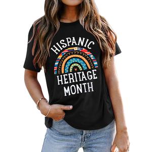 Hispanic Heritage Month Shirts Women Hispanic Tshirt Latino Countries Flags Shirt Funny Graphic Short Sleeve Tee Gifts, Black, Size 2XL