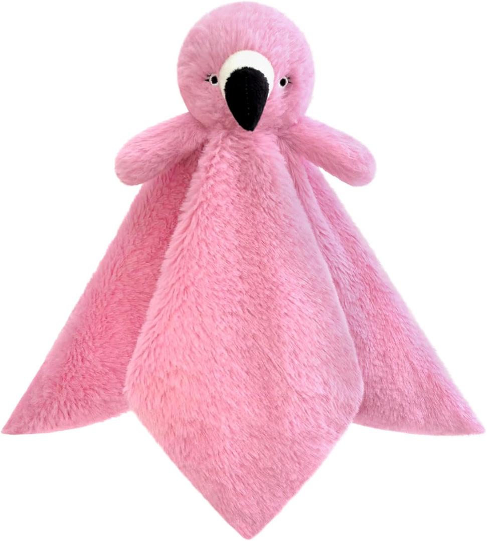 Baby Pink Flamingo Soft Stuffed Animal Security Blanket, Plush Flamingo Character Lovey Blanket, Baby Shower/Nursery Gift, Newborn Infant Toddler Snuggle Blankie for Girls Boys, 14 Inches