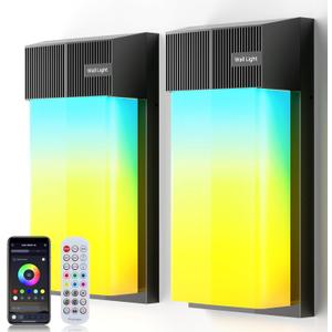 OIYN Smart Outdoor Wall Light, RGBWW LED Porch Light with 30 Scene Modes, 1500LM, IP65 Waterproof, DIY Color-Changing Wall Lamp for Garden, Patio, Christmas and Holiday Decorations 2 Pack