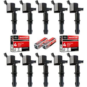 MAS Set of 10 Straight Boot Ignition Coil Pack DG511 & Platinum Spark Plug SP546 SP515 Compatible with Ford F250 F350 F450 F550 Super Duty 6.8L V10 Replacement for 3L3E12A366CA 5C1584 C1541