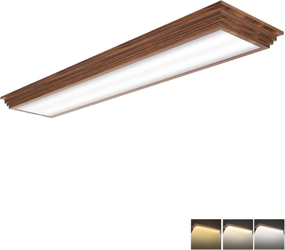 FAITHSAIL 4FT LED Light Fixture, 48 Ceiling LED Wraparound with Selectable CCT 3000K/4000K/5000K, 4 Foot Wooden Frame Flush Mount for Kitchen, Bedroom, Laundry