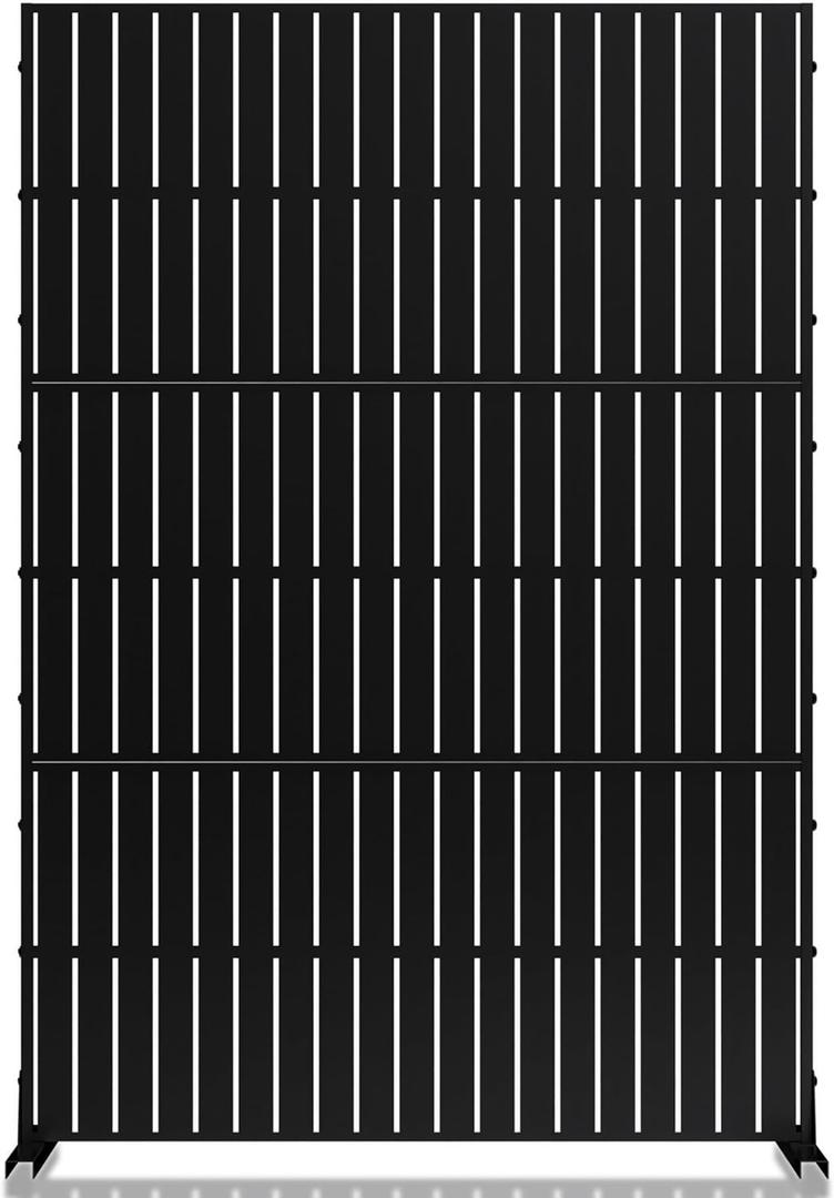 MTART Metal Privacy Screen 72" H x 47.2" Decorative Outdoor Privacy Screen Privacy Panel with Stand for Balcony Deck Patio Lawn Garden, Privacy Fence (Black-Vertical)