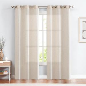 jinchan Beige Linen Curtains 84 Inch Length 2 Panels Set, Light Weight Semi Sheer Grommet Curtains for Bedroom Farmhouse Light Filtering Narrow Window Drapes 2 Panels for Living Room W38 x L84