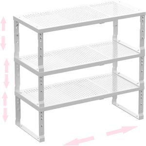 Metal Stackable Expandable Storage Shelf - Multi-Functional Home Storage Shelf, Suitable for Kitchen, Cabinet Bathroom, Office, Garage, etc. 3PACKS/White/Large