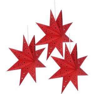 3 x 3pcs Christmas Paper Star Lanterns, Nine-Pointed Red Paper Star Hanging Lampshades Decorations for Home Party Holiday