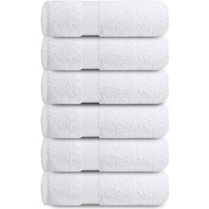Infinitee Xclusives Luxury 100% Ring-Spun Cotton Hand Towels for Bathroom Set of 6 (16x28 inches) - Soft, Absorbent & Quick-Drying Bath Towels for Bathroom, Gym, Spa & Hotel Use (Brilliant White)