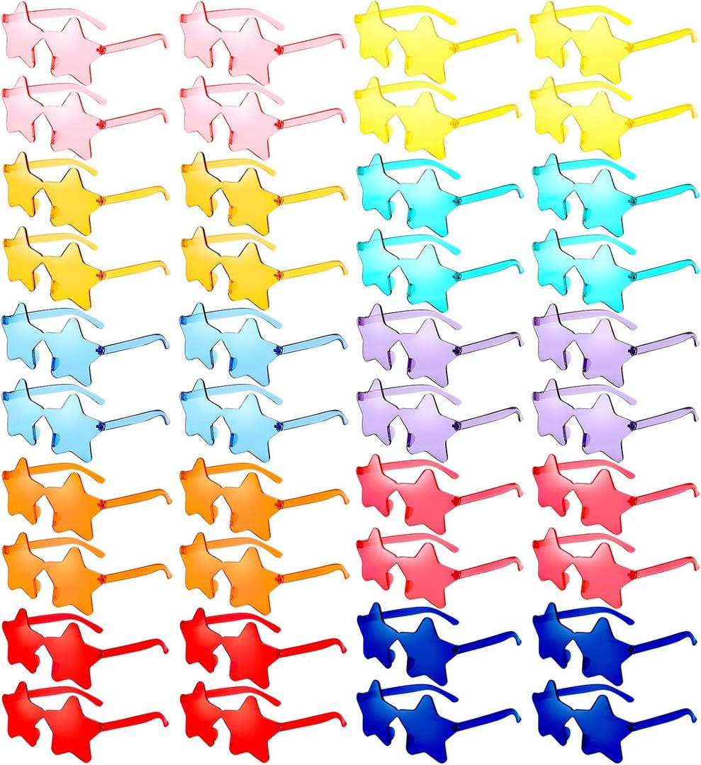 40 Pairs Rimless Star Sunglasses Bulk Wholesale Transparent Candy Color Star Glasses for Women Men Party Favors