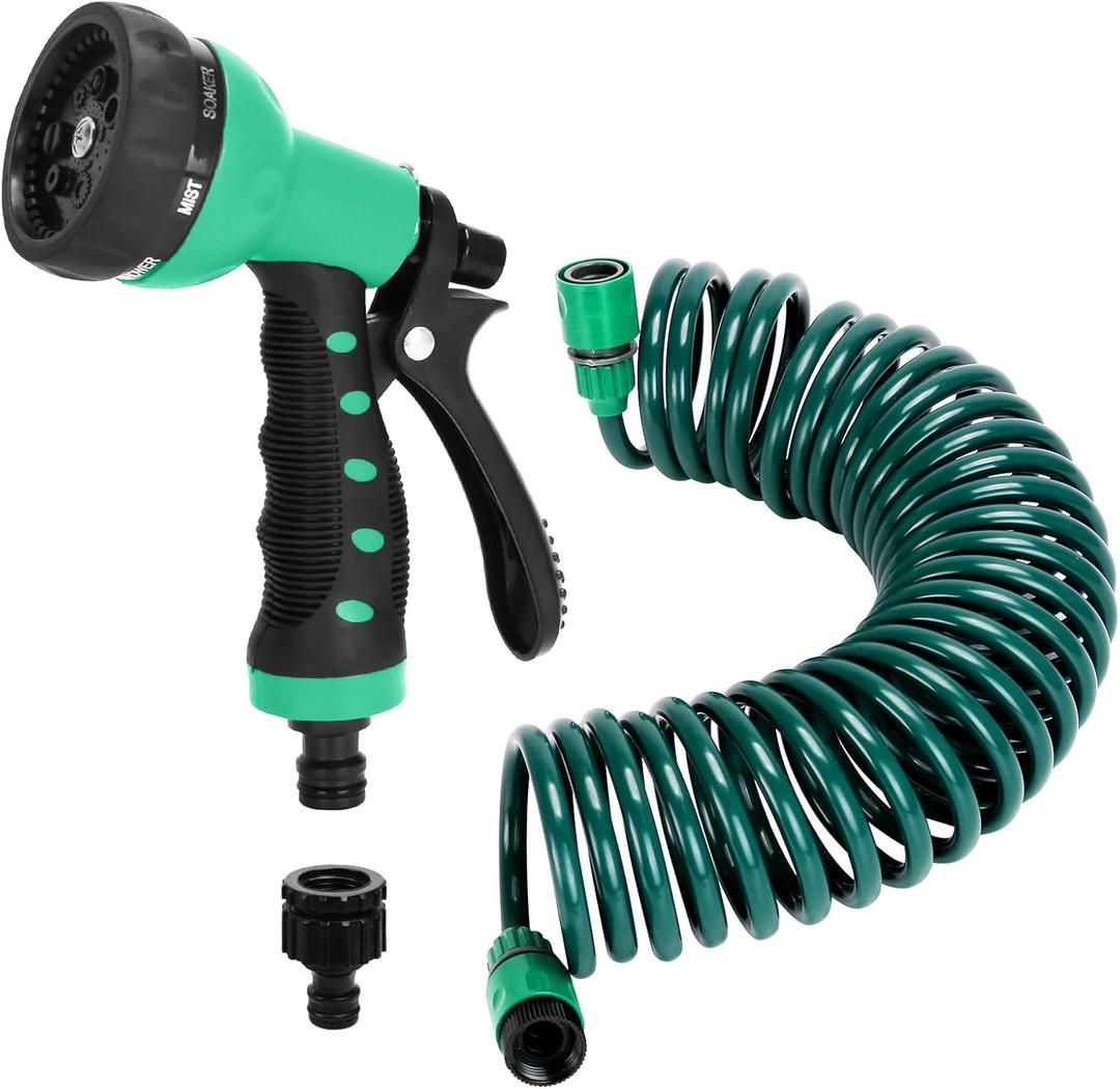 Recoil Garden Hose 25FT EVA Water Hose with 7-Pattern Spray Nozzle,Curly Self Coiling Lightweight Garden Hose,Retractable Drinking Water Safe Garden Coil Hose for Lawn Patio