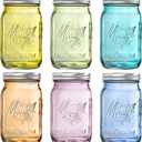 WELLIFE 32 Oz Mason Jars-6PCS Colored Mason Jars with Lids.Safe for Storage,Quart Mason Jars Wide Mouth.Pickling, Preserving, Fermenting, DIY Crafts & Decor