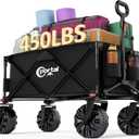 PORTAL Collapsible Folding Utility Beach Wagon Carts Heavy Duty with All Terrain Wheels for Outdoor, Camping, Garden, Shopping, Groceries, Foldable, Large Capacity, Portable, Black
