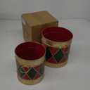 2PCS Holiday Metal Ice Bucket with Handle Vintage Christmas Drum Buckets Decorations Round Candy Buckets & Storage Pails for Party Home Table Centerpieces Decor (Color#1)