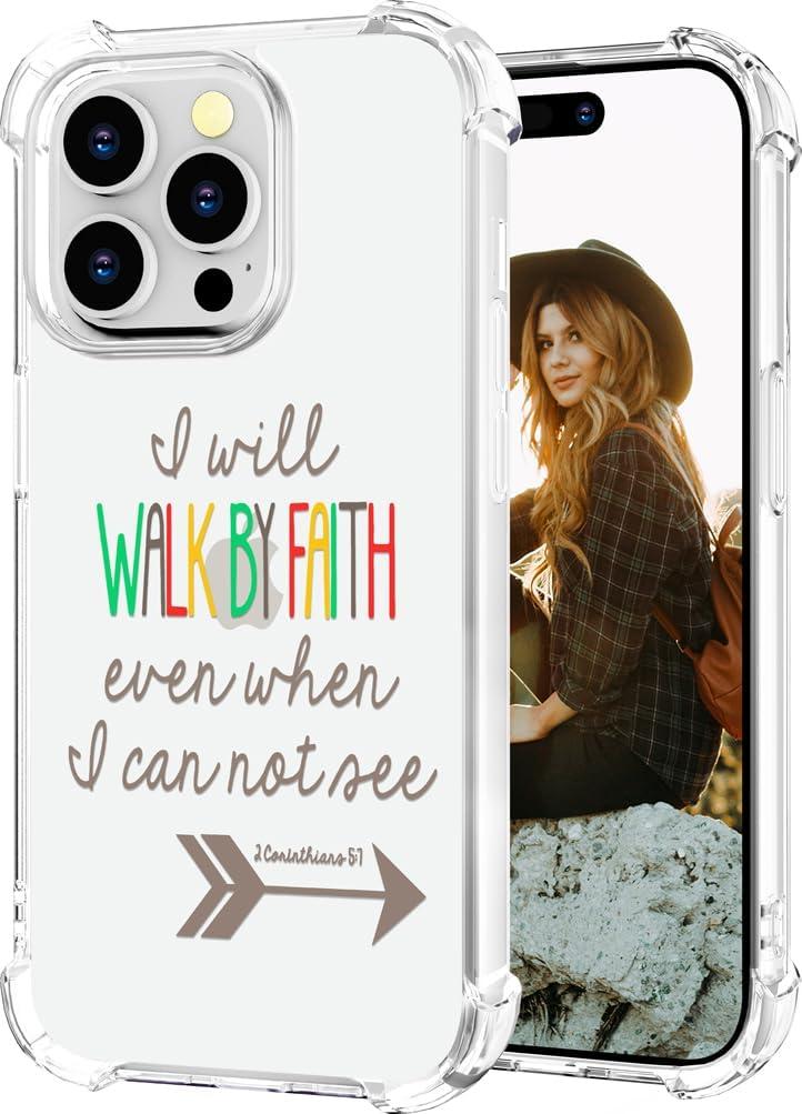 Hungo Compatible for iPhone 15 Pro Case Christian Bible Verses Cute Clear Design, Girly for Women Girls Transparent Religious Religion