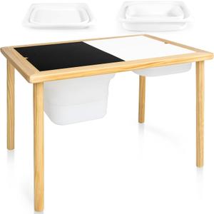 AMAWOOD Kid's Wooden Sensory Table with 2 Storage Bins, Play Sand & Water Table for Kids, Children Activity Table with Blackboard & Whiteboard, Gift for Boys Girls