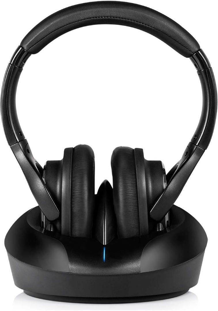 Wireless TV Headphones Over Ear Headsets-RF Transmitter Charging Dock, Hi-Fi Stereo Cordless Headphones for TV, Adjustable Lightweight Rechargeable 10Hrs Battery for Hard of Hearing, 330ft (Black)