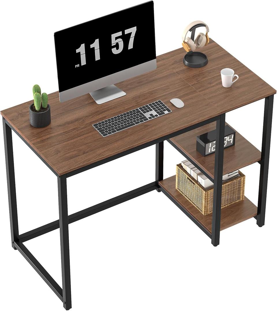 SINPAID 40" Vintage Desk with Shelves, Sturdy Dark Brown Desks with Storage, Rustic Desk Wooden