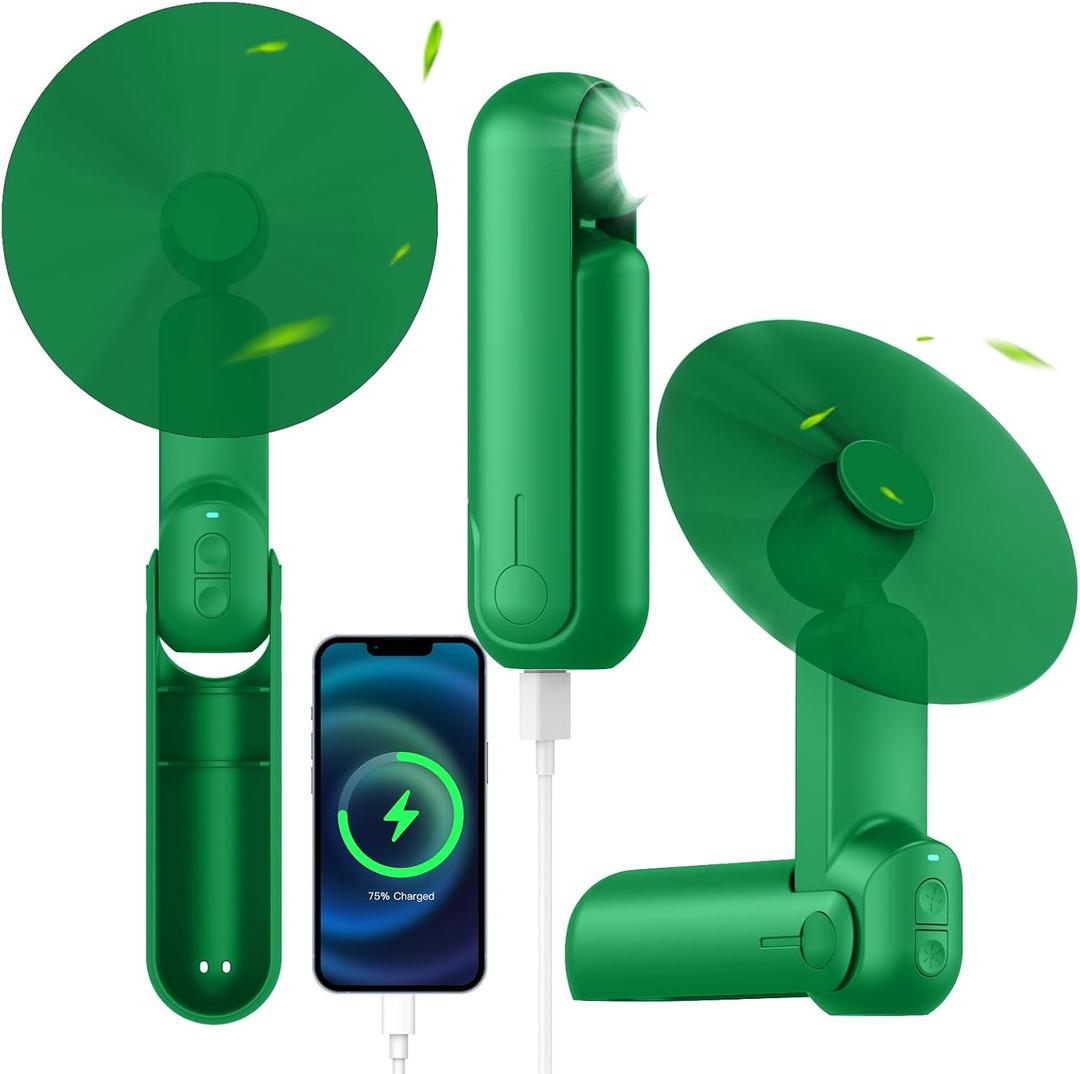 4 IN 1 Portable Mini Handheld Fan,Personal Foldable Cooling Travel Fan, Pocket Hand Fan for Face Lash,Desk Fan,Flashlight,Summer Concerts Camping, Birthday Gifts for Women Mom (Green)