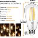 12-Pack Vintage 7W ST58 LED Edison Light Bulbs 60W Equivalent, 850Lumens, 3000K Soft Warm White, E26 Base LED Filament Bulbs, CRI90+, Antique Glass Style Great for Home, Bedroom, Office, Non-Dimmable