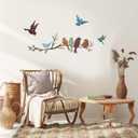 Ferraycle Metal Bird Wall Art Birds on the Branch Decor Metal Sculpture Silhouette Ornament Branch Wall Hanging Sign for Balcony Garden Home Decor(Cute Colors)
