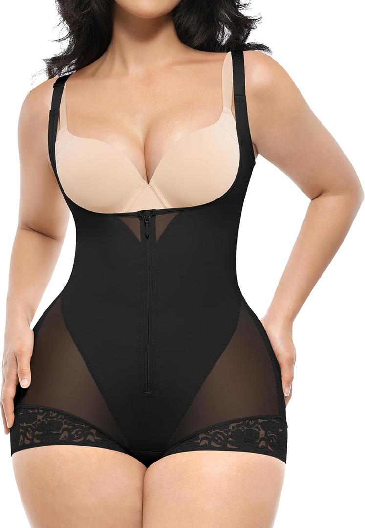 SHAPELLX Open Bust Shapewear Tummy Control Fajas Colombianas Moldeadoras Body Shaper with Hook Zipper Closure (Black X-Large)