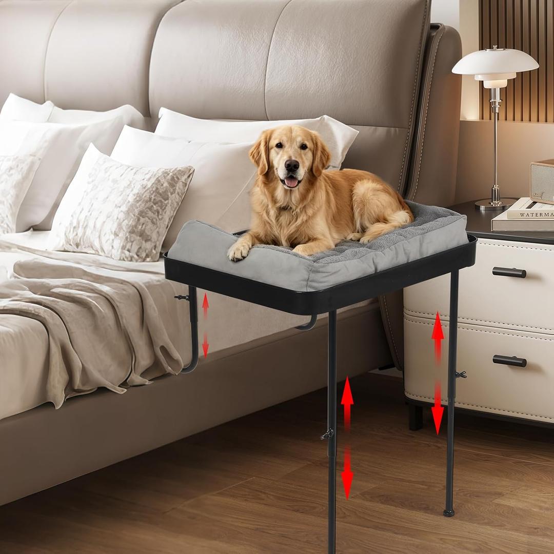 Bedside Dog Bed Attached to Human Bed Elevated Pet Bed Portable Bed Extension Attachment with Removable Washable Cover Bedside Mattress for Cats and Small Dogs 22"L x 29.5"W x 17.7"Th