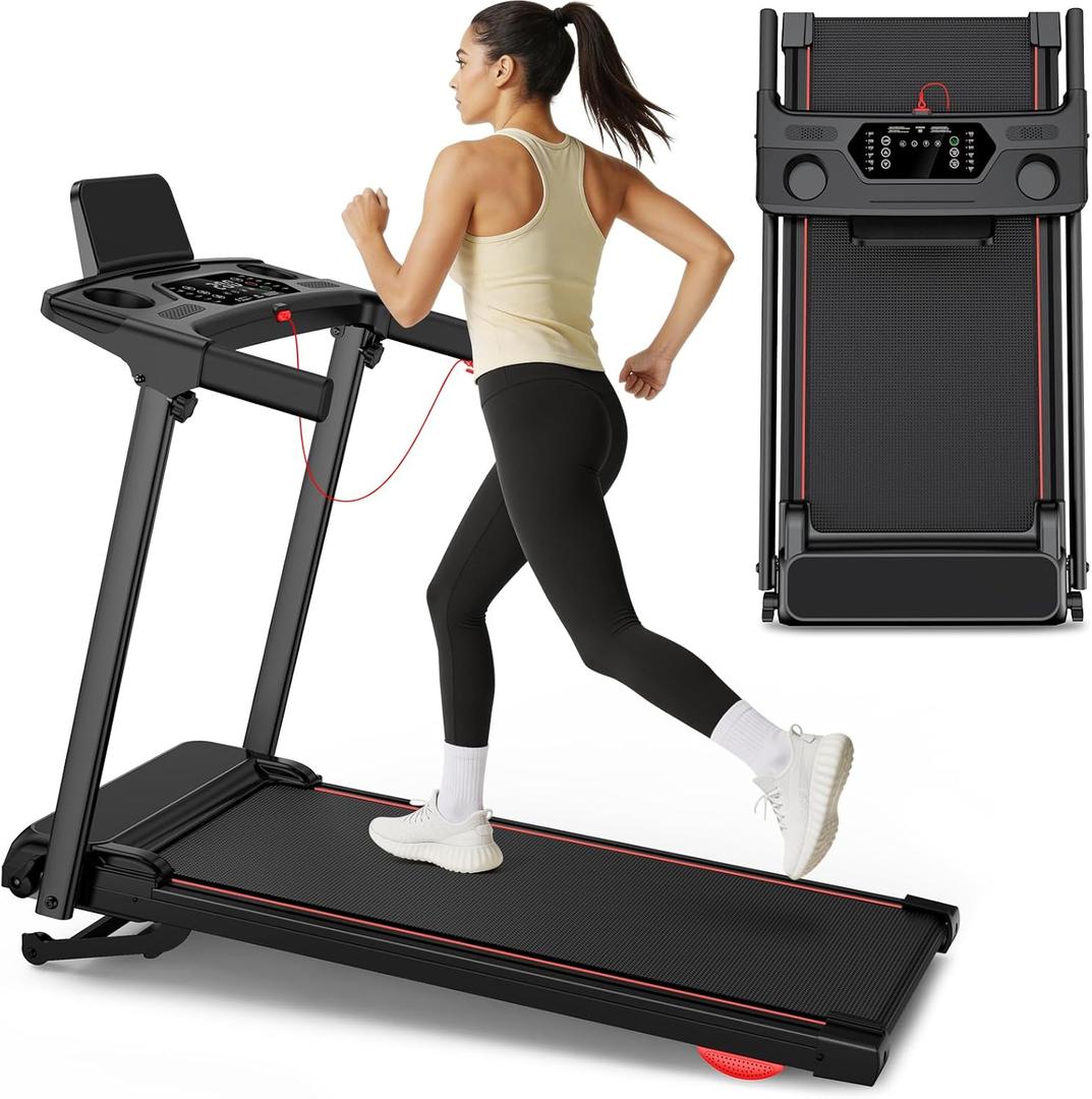 Treadmill with 0-15% Auto Incline, 0.6-7.5MPH Foldable Walking Pad Treadmill with Handle Bar for Home Small, 3.0HP Low Noise Portable Walking Running Machine for Small Space, 350LBS Capacity (Black)