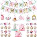 Floral Tea Party Birthday Decorations Tea for Two Party Decorations for Little Girls Spring Summer Flower Hanging Garland Centerpiece for Baby Shower Decor