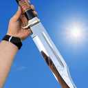 D2 18 Inches Large Crocodile Dundee Bowie Knife with Leather Sheath Big Survival Fixed Blade Knife with Leather and Horn Handle for Outdoor Camping Knives For Men