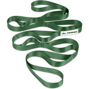 Trideer Stretching Strap for Physical Therapy & Home Rehab, Non-Elastic Yoga Strap for Stretching with Loops for Hamstring, Calf & Back Stretcher Mobility, Hip & Pilates (Green)