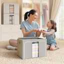 LeArex Clothes Storage Bins with Metal Frame Foldable Storage Box Clothes Organizers Storage Containers for Clothes Sheets Blankets Books Toys Gifts and Holiday Decorations, Pack of 3 Light Gray 100L(23.6''X16.5"X15.7")