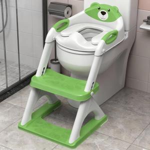 SKYROKU Potty Training Seat for Toddlers  2-in-1 Adjustable potty ladder with Step Stool, Anti-Slip Cushion, Splash Guard & Extra-Wide Pedals, Supports 200+ lbs, Ideal for Boys & Girls (8899-Green)