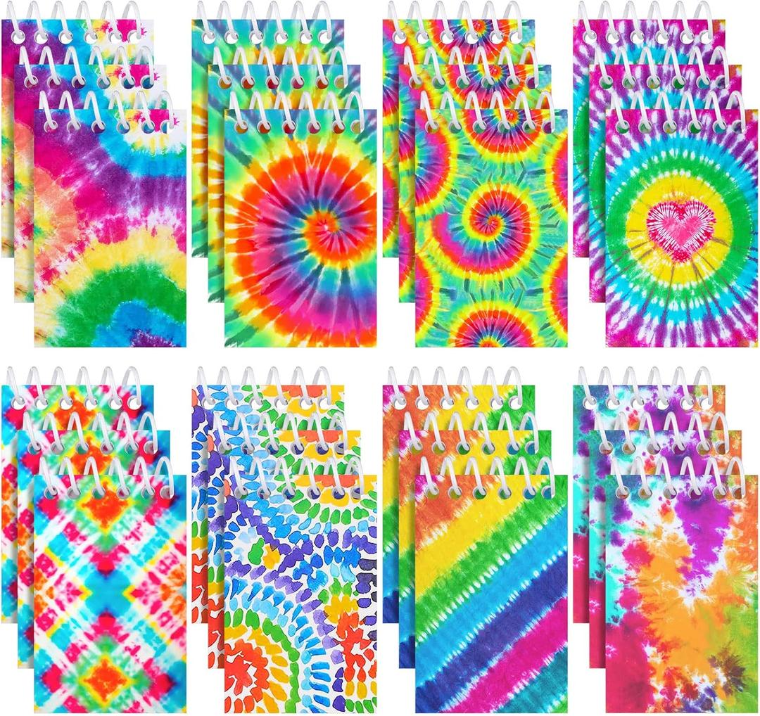 24 Pcs Mini Tie Dye Notepads Multicolor Style Pocket Notebooks for Kids Spiral Mini Notebook Fun Coil Little Notepad Tie Dye Birthday Party Supplies Small Note Pads Tie Dye Party Favors(Vivid Style)