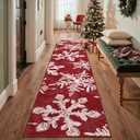 Christmas Runner Rug 2x6 Washable Rug for Hallway Kitchen Bedroom, Christmas Home Decor, Holiday Print Carpet, Low Pile Mat with Non Slip Backing, Snowflake