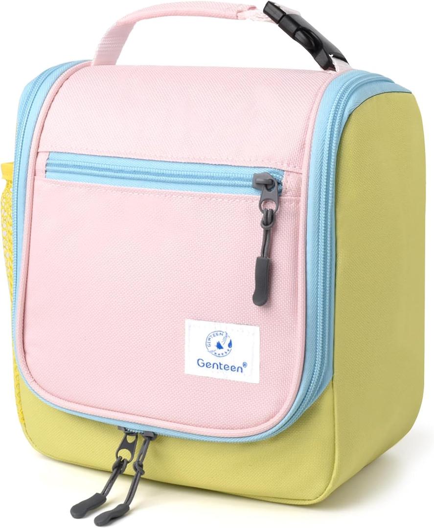 Genteen Kids Lunch Box, Insulated Lunch Bag for Kids, Toddler, Girl, and Boy; Holds Lunch Box, Water Bottle, & Snacks; Easy-Clean Water-Resistant Fabric & Multiple Zippered Pockets (Yellow Blue)