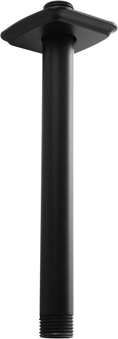 SKOWLL Straight Shower Arm with Flange Matte Black 8 Inch Ceiling Mount Rain Shower Head Extension Arm Replacement, Ceiling Mounted For Fixed Shower Head High Pressure Rain