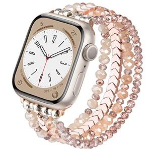 MOFREE Beaded Bracelet Compatible with Apple Watch Band 38mm/40mm/41mm/42mm, Fashion Elastic Stretch Women Bands for iWatch Series 11/10/9/8/7/SE/6/5/4/3/2/1 iPhone Watch Strap Bands Rose Gold