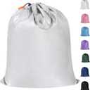 Polecasa Small Heavy Duty Laundry Bag with drawstring closure and Reinforced Handles, Easy to Carry Dirty Clothes Drawstring Bag for Travel, Camp 21x24, Silver