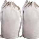 Handy Laundry Canvas Duffel Bag - Drawstring, Leather Closure, Shoulder Strap. (2-PACK)