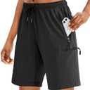 SANTINY Women's 5''/ 7''/9'' Hiking Cargo Shorts Quick Dry Lightweight Summer Shorts for Women Athletic Golf Zipper Pockets (Large, Black)
