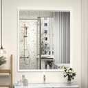 White Framed Bathroom Mirror 28x32, White Vanity Mirrors for Wall
