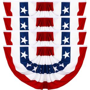 4 Pack Large USA Patriotic Pleated Fan Flag Set - 3x6 Ft American Bunting Flags with Sewn Stripes, Brass Grommets - Memorial Day Independence Day 4th of July Outdoor Decorations