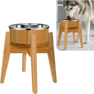 Elevated Dog Bowl for Mid-Large Breed, (12-Inch High, 64-oz) | Raised Food and Water Bowl with Stand, Flip-Resistant - Real Bamboo and Stainless Steel