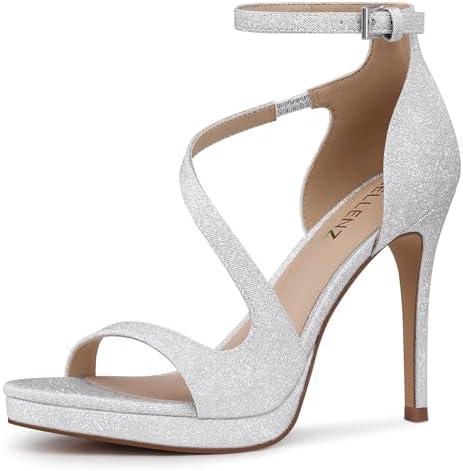 CELLENZ Stiletto Women High Heels: 4.3 Inch Comfortable Heels Prom Party Wedding, Peep Toe Platform Heels, Black White Silver Gold Strappy Heel Sandals Size 9.5