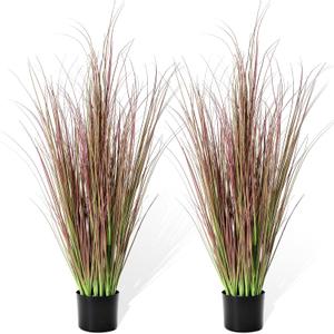 Jexine 2 Pieces Tall Artificial Grass Plant Potted Artificial Greenery Floor Plants Fake Pampas Grass Tall in Pot for Housewarming Gift House Garden Bathroom Lobby Indoor Outdoor (Autumn,4 ft)