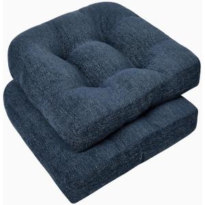 downluxe Chair Cushions for Dining Chairs 2 Pack, Tufted Indoor Chair Pads with Non-Slip Bottom, U-Shaped Kitchen Chair Cushions, 17"x17"x4", Navy