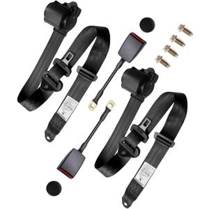 2 Pack 3 Point Seat Belt Universal Adjustable Retractable Lap Set for Go Kart, Club Golf Cart, UTV, VR, Minivan Van, SUV, Cars, Buggies, Pickup and Truck for Modification Belts Kits (Black)
