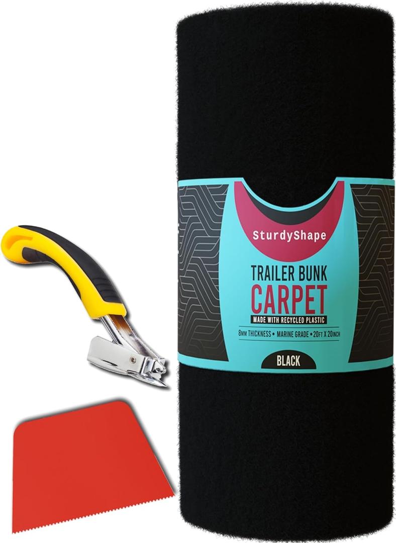 SturdyShape Boat Trailer Bunk Carpet Kit 20inx20ft 25oz - Marine Carpet Covers for Trailers, Lift Runners, and Jet Skis - Durable for Optimal Protection (Black, 20inx20ft)