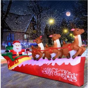 10FT Christmas Inflatable Santa Claus on Sleigh with 3 Reindeer, Blow Up Yard Clearance with LED Lights Built-in, Holiday Party Decor for Garden